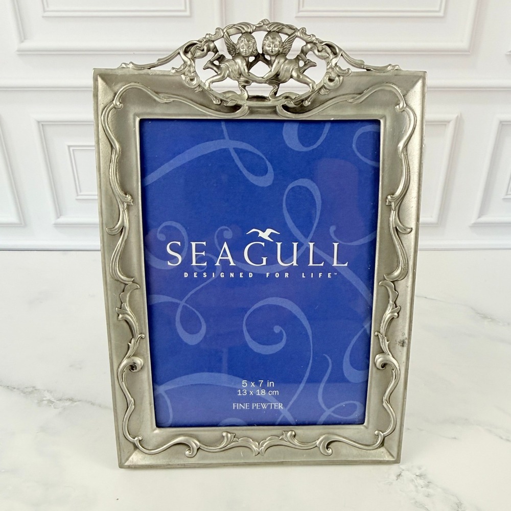 VTG 1994 Seagull Fine Pewter 5" X 7" Picture Frame Cherubs Angels Scrollwork